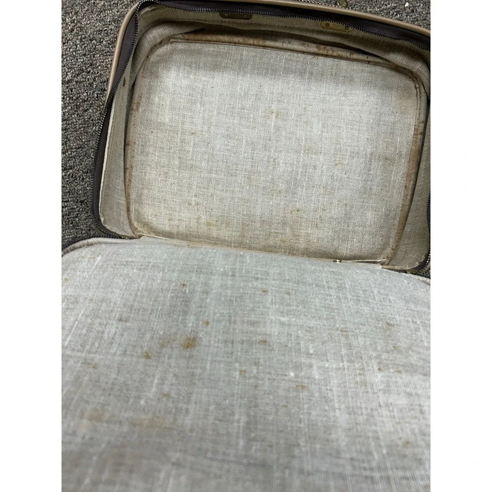 Suitcase Solight Leather & Tweed World's Lightest Luggage 17 X 14 X 6 Vtg Fulton